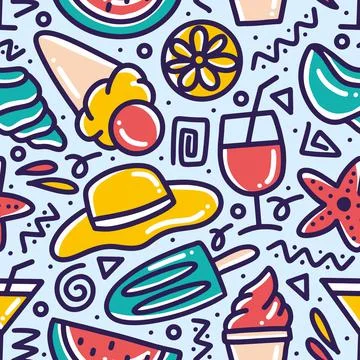 Hand drawn doodle set menu summer on the beach Stock Illustration