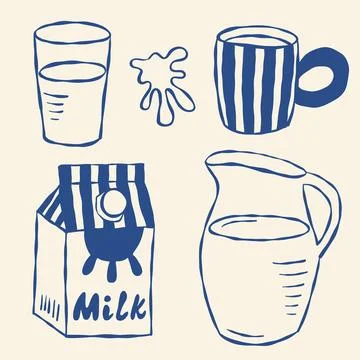 Hand drawn doodle set of milk serving options Stock Illustration