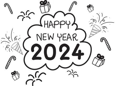 Hand drawn doodle set of new year objects and descriptions, Happy new year 20 Stock Illustration