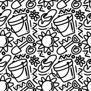 Hand drawn doodle set playing summer on the beach Stock Illustration