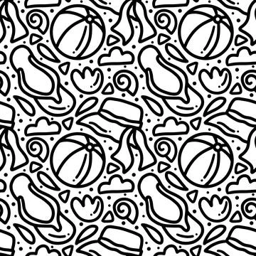Hand drawn doodle set playing summer on the beach Stock Illustration