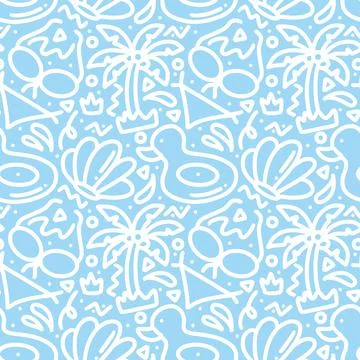 Hand drawn doodle set playing summer on the beach Stock Illustration