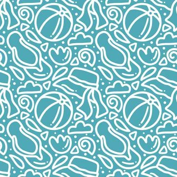 Hand drawn doodle set playing summer on the beach Illustrazione stock