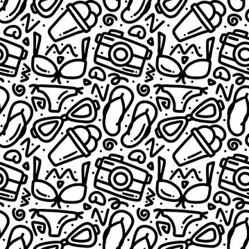 Hand drawn doodle set playing summer on the beach Illustrazione stock