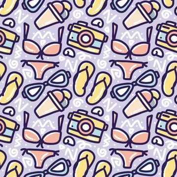 Hand drawn doodle set playing summer on the beach Stock Illustration