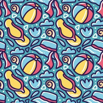Hand drawn doodle set playing summer on the beach Stock Illustration