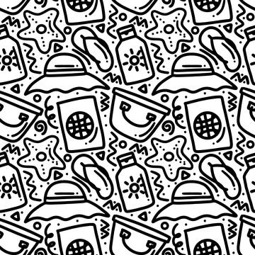 Hand drawn doodle set playing summer on the beach Stock Illustration