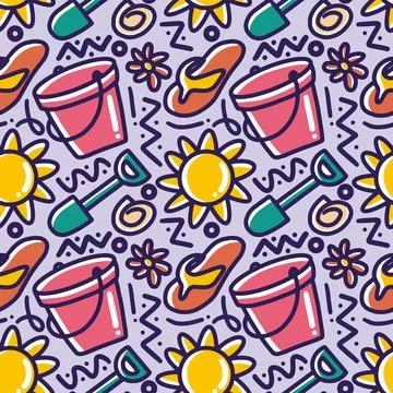 Hand drawn doodle set playing summer on the beach Stock Illustration