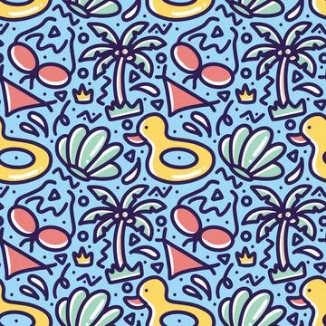 Hand drawn doodle set playing summer on the beach Stock Illustration