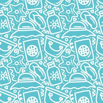 Hand drawn doodle set playing summer on the beach Illustrazione stock