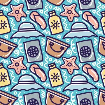 Hand drawn doodle set playing summer on the beach Stock Illustration