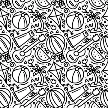 Hand drawn doodle set playing summer on the beach Stock Illustration