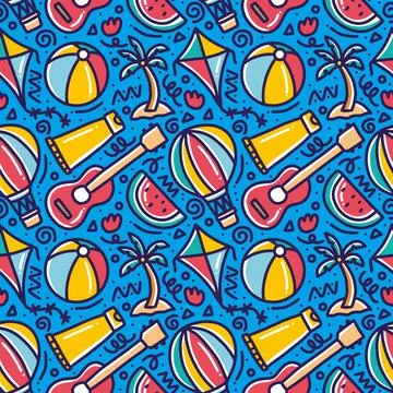 Hand drawn doodle set playing summer on the beach Stock Illustration