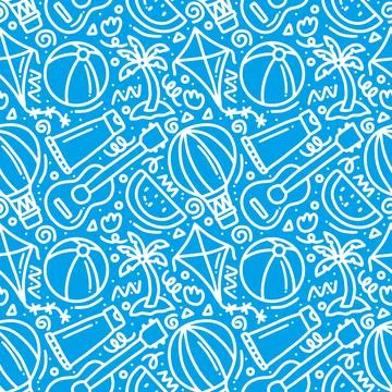 Hand drawn doodle set playing summer on the beach Stock Illustration