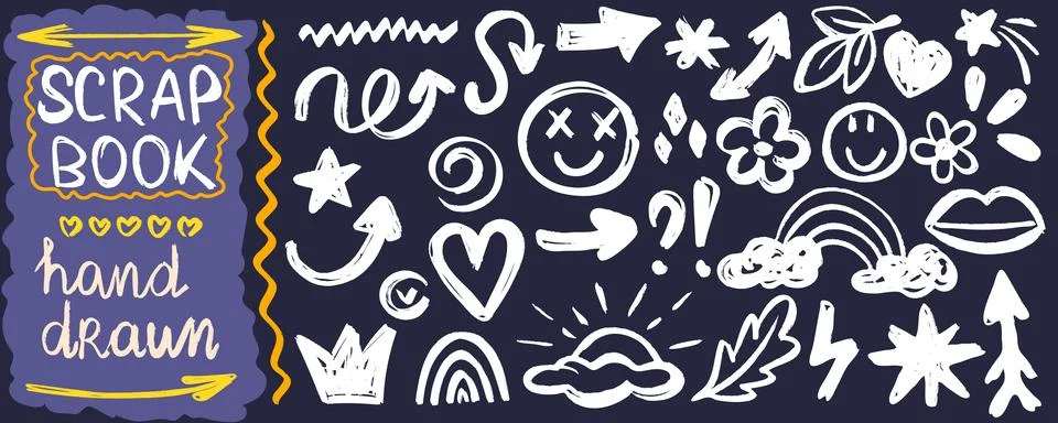Hand drawn doodle set of simple kids illustrations Stock Illustration