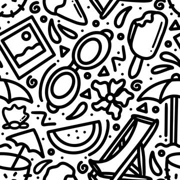 Hand drawn doodle set summer on the beach Stock Illustration