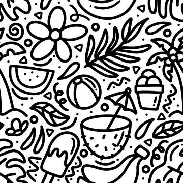 Hand drawn doodle set summer on the beach Stock Illustration