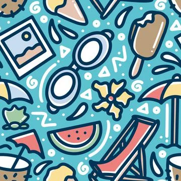 Hand drawn doodle set summer on the beach Stock Illustration
