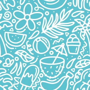 Hand drawn doodle set summer on the beach Stock Illustration