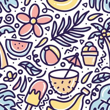 Hand drawn doodle set summer on the beach Stock Illustration