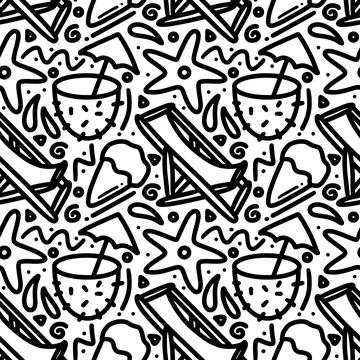 Hand drawn doodle set summer on the beach Illustrazione stock