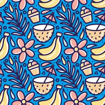 Hand drawn doodle set summer on the beach Stock Illustration