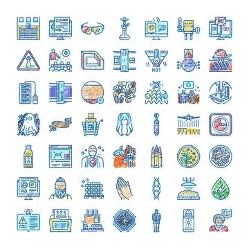 Hand drawn doodle set technology business icons 스톡 일러스트