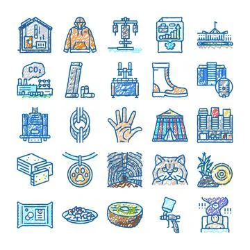 Hand drawn doodle set of various objects and concepts Stock Illustration