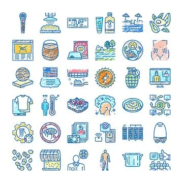 Hand drawn doodle set with various icons Stock Illustration
