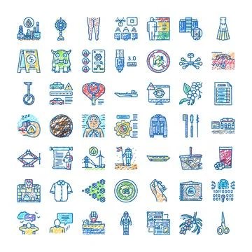Hand drawn doodle set with various icons Stock Illustration