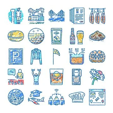 Hand drawn doodle set of various icons Stock Illustration