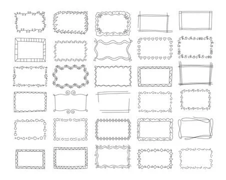 Hand drawn doodle sketch frames for photo. Vintage paper letter, simple outli Stock Illustration