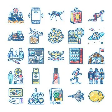 Hand drawn doodle sketch icon collection Stock Illustration