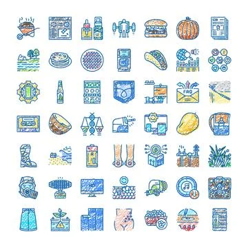 Hand drawn doodle sketch icons collection set Stock Illustration