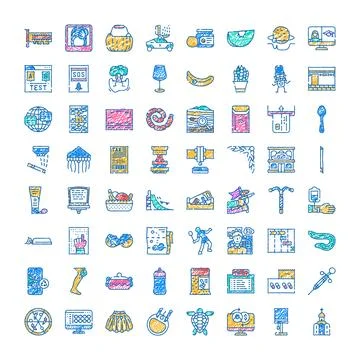 Hand drawn doodle sketch line icons set Ilustración de archivo