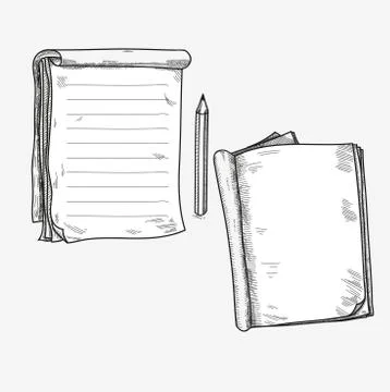 Hand drawn doodle sketch open notebook, clear page, template for notes memo Stock Illustration