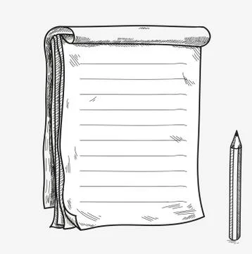 Hand drawn doodle sketch open notebook, clear page, template for notes memo Stock Illustration