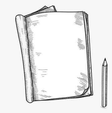 Hand drawn doodle sketch open notebook, clear page, template for notes memo Stock Illustration