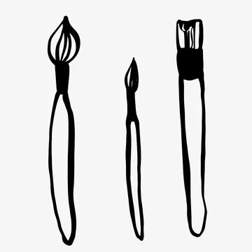 Hand-drawn doodle sketch set of three brushes. Stock Illustration