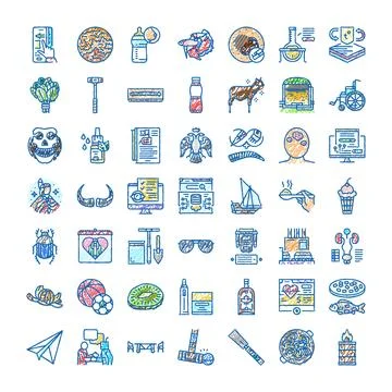 Hand drawn doodle sketch style universal icons set Stock Illustration