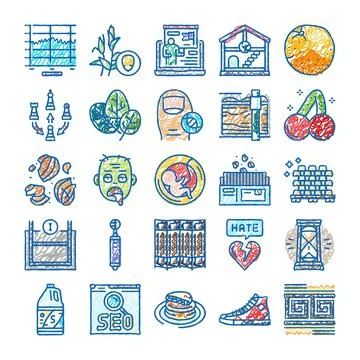 Hand drawn doodle sketch style icons diverse set Stock Illustration