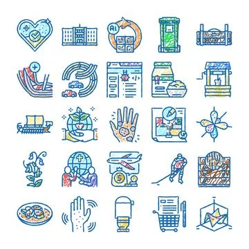 Hand drawn doodle sketch style icon set Ilustración de archivo