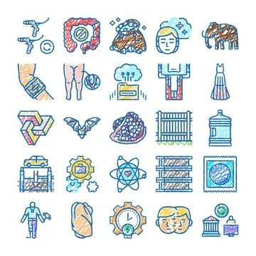 Hand drawn doodle sketch style icon set Illustrazione stock