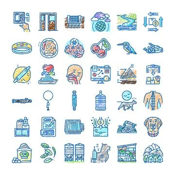 Hand drawn doodle sketch style icon set Stock Illustration