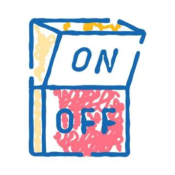 Hand drawn doodle sketch on off switch button Illustrazione stock