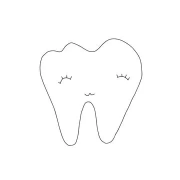 Hand drawn doodle smiling tooth isolated on white background. Design for dent Stock Illustration