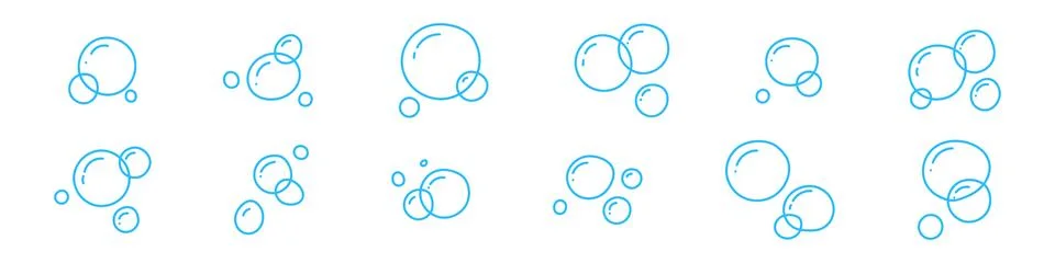 Hand drawn doodle of soap bubbles and foam in the air, bath or soda. Icons .. 스톡 일러스트