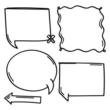 Hand drawn doodle speech bubble, square frame, and arrow elements collection. Stock Illustration
