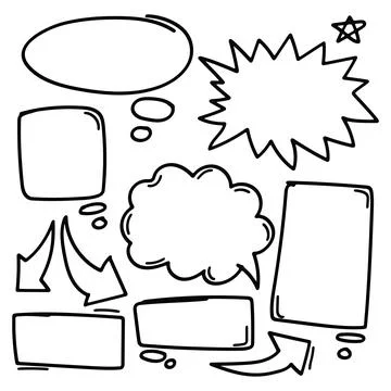 Hand drawn doodle speech bubbles, bursts, frames, and arrows collection. Ve.. イラスト素材