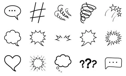 Hand Drawn Doodle Speech Bubbles and Comic Elements Vector Set Cartoon Styl.. 스톡 일러스트